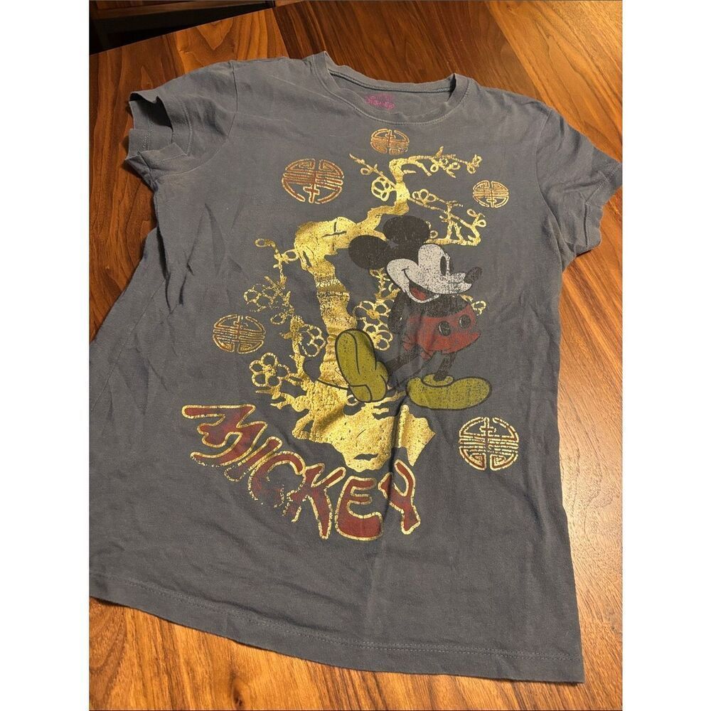 Disney Mickey Gold Metallic Gray Tee - M